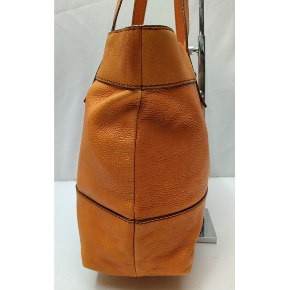 Fossil Orange Pebbles Leather Double Handle Zipper Tote Shoulder Bag - Picture 7 of 13
